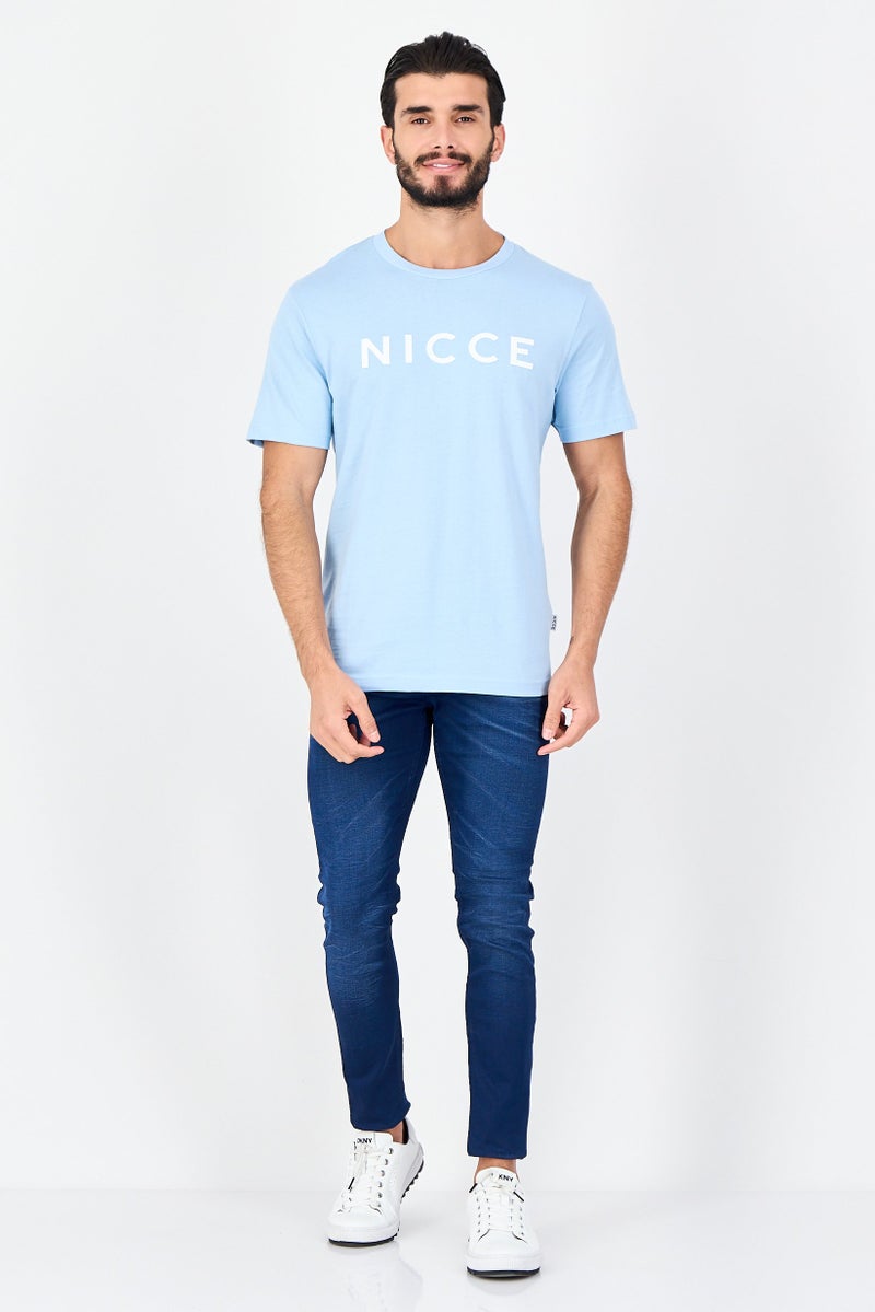 Nicce Men Crew Neck Brand Logo Short Sleeve T-Shirt, Light Blue - Image 4