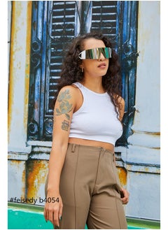 FEISEDY Oversized Flat Top Futuristic Wrap Sunglasses One Piece Goggles For Women Men Fashion Shades B4054  - Image 3