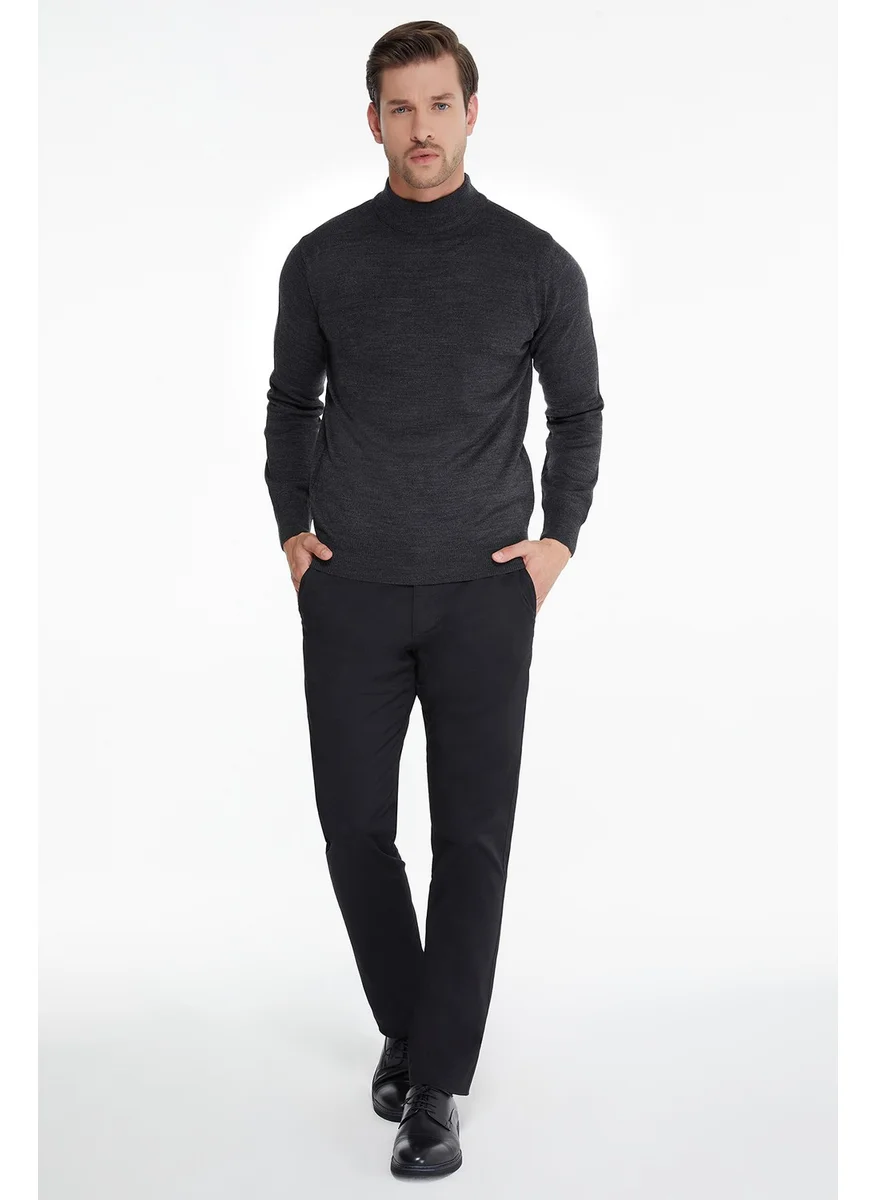 Hatemoğlu Men's Anthracite Regular Fit Half Turtleneck Knit Sweater