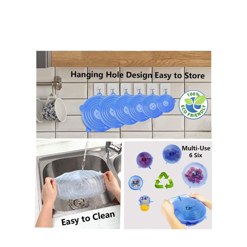 Zikra Silicone Stretch Lids, Miracle Lids, Reusable Silicone Lids With Hanging Holes Fit Round & Square Bowls, Various Sizes Silicone Bowl Covers Keeping Food Fresh Freezer Safe (12Pack) - Image 3