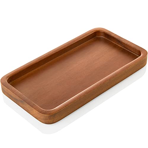 ALELION 8" Acacia Wood Bathroom Vanity Tray for Counter - Dresser Top Tray for Perfume Jewelry Candle Key Catchall - Small Kitchen Countertop Organizer for Soap Dispenser and Sponge Holder - Image 1