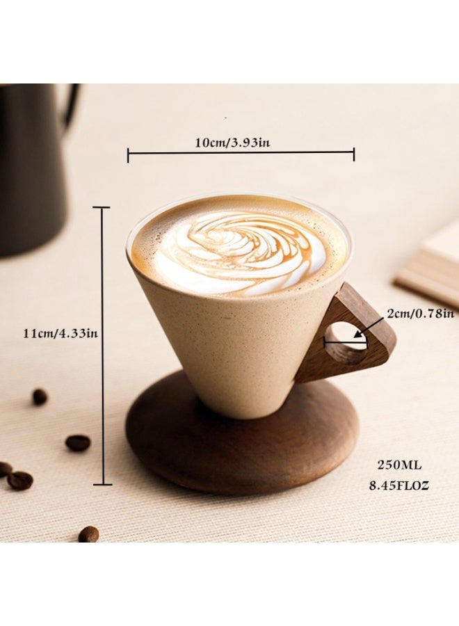HOMESTAR Retro ceramic coffee mug, Creative Cone coffee cup set for women elegant small- Solid wood handle and coaster - Suitable for home, restaurant, party and office - Image 4