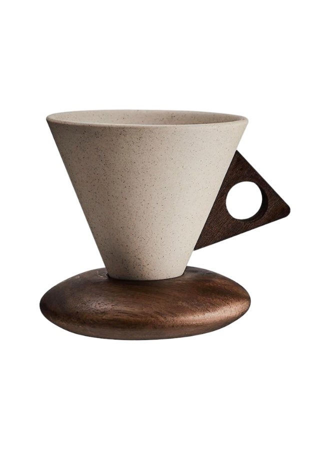 HOMESTAR Retro ceramic coffee mug, Creative Cone coffee cup set for women elegant small- Solid wood handle and coaster - Suitable for home, restaurant, party and office - Image 2