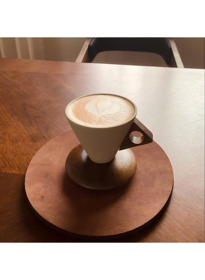 HOMESTAR Retro ceramic coffee mug, Creative Cone coffee cup set for women elegant small- Solid wood handle and coaster - Suitable for home, restaurant, party and office - Image 5
