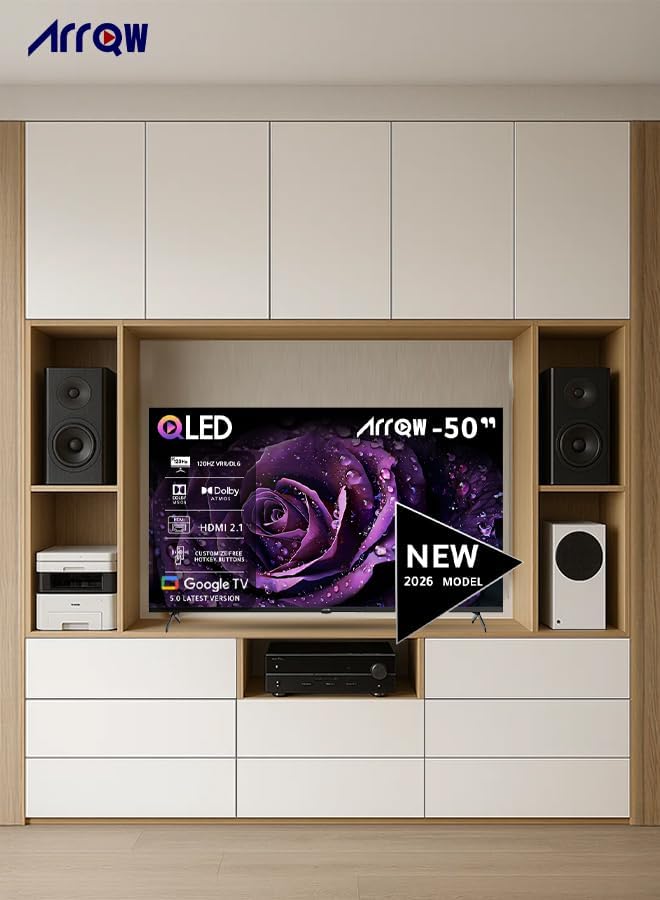 ARRQW 50 بوصة، تلفزيون QLED 4K من جوجل (5.0)، 120 هرتز DLG، ذاكرة وصول عشوائي 2 جيجابايت، تخزين 16 جيجابايت، دولبي فيجن وأتموس، دقة 3840 * 2160 مع تطبيقات مثبتة مسبقًا (نيتفليكس، برايم فيديو، يوتيوب) - RO-50LCQ120 - Image 4