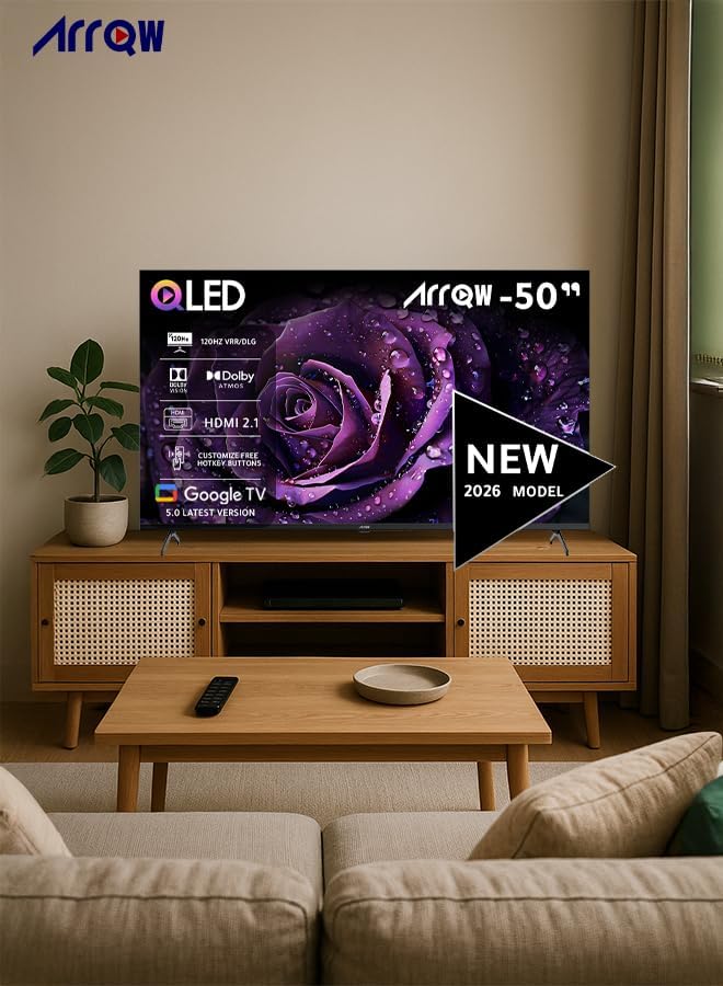 ARRQW 50 بوصة، تلفزيون QLED 4K من جوجل (5.0)، 120 هرتز DLG، ذاكرة وصول عشوائي 2 جيجابايت، تخزين 16 جيجابايت، دولبي فيجن وأتموس، دقة 3840 * 2160 مع تطبيقات مثبتة مسبقًا (نيتفليكس، برايم فيديو، يوتيوب) - RO-50LCQ120 - Image 3