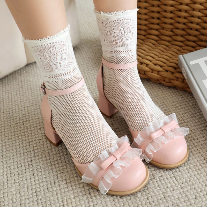 2024 Mid-Heel 32-48 Size Lace Edge Buckle Hollow Sandals For Women - Image 3