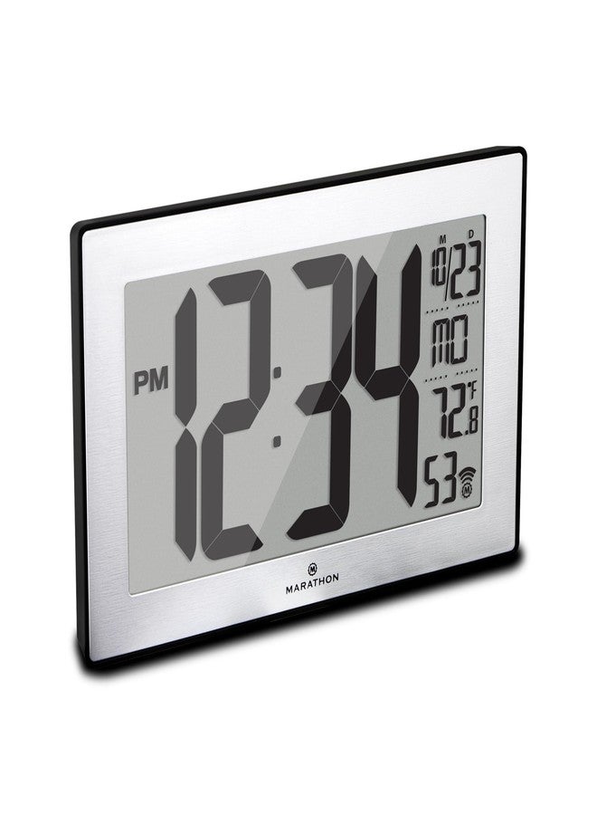 MARATHON Atomic Wall Clock with Stand, Black Frame/Stainless Steel Finish - Large, 9-Inch Display - AM/PM or 24-Hour Time Format, Eight Time Zones & Indoor Temperature - Two AA Batteries Included - Image 1