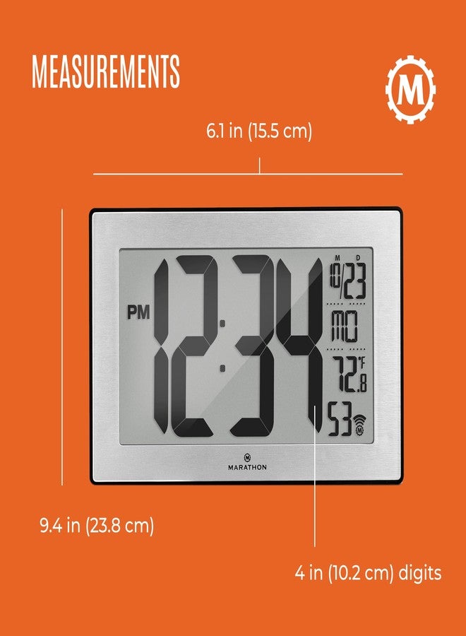 MARATHON Atomic Wall Clock with Stand, Black Frame/Stainless Steel Finish - Large, 9-Inch Display - AM/PM or 24-Hour Time Format, Eight Time Zones & Indoor Temperature - Two AA Batteries Included - Image 5