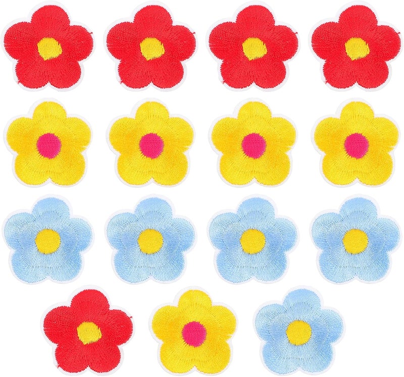 15pcs Embroidery Patches Sunflower Cloth Stickers DIY Sewing Fabric Decals for Clothing Hair Clips Red Yellow Sky Blue - Image 1