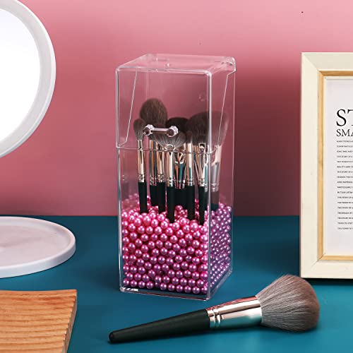 Sooyee Makeup Brush Holder,Makeup Brush Organizer with 8mm Pink Pearls,Dustproof Makeup Brush holder with Lid - Image 2