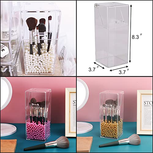 Sooyee Makeup Brush Holder,Makeup Brush Organizer with 8mm Pink Pearls,Dustproof Makeup Brush holder with Lid - Image 5