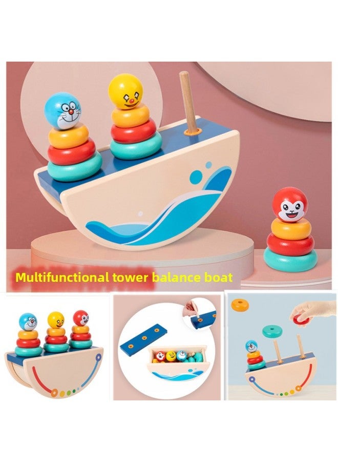 Children's Wooden Puzzle Rainbow Tower Ring Tumbler Balance Stacking Music Baby Park Educational Toys Wholesale-Specifications:mmm-Balance Jacket Column  - Image 3
