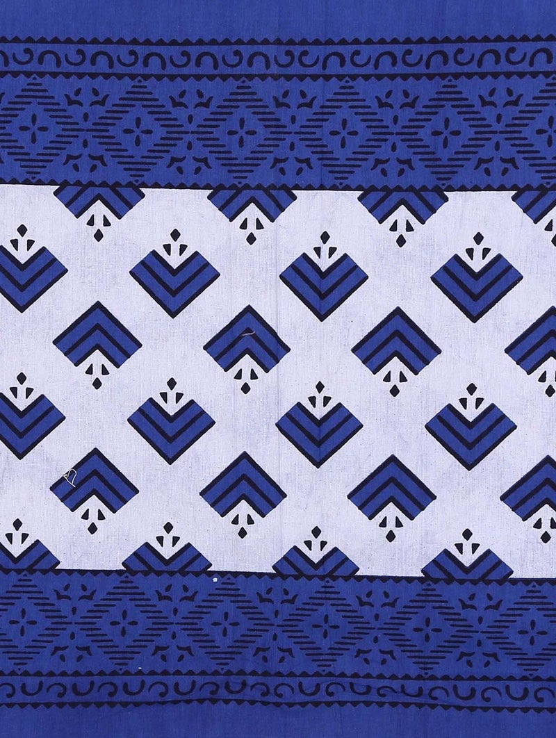 EarlyMart 144 TC 100 Cotton Rajasthani Jaipuri Traditional 1 Double Bedsheet with 2 Pillow Covers Blue - Image 2