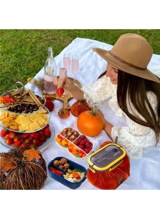 HaHaHai Leak-proof lunch box, 1200 ml double-layer lunch box with compartments, comes with a spoon and fork - Equipped with a convenient handle, suitable for work, school, and outings, microwave-safe, reusable lunch box - Image 4