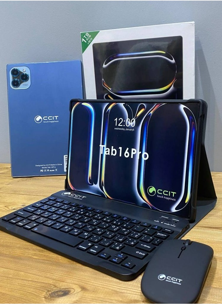 سي سي اي تي - تابلت CCIT Tab 16 Pro بشاشة 10.1 بوصات HD I يعمل بنظام Android وذاكرة وصول عشوائي 16 جيجابايت وذاكرة قراءة فقط 1 تيرابايت وبطارية 10000 مللي أمبير في الساعة مع لوحة مفاتيح وملحقات باللون أسود - Image 1