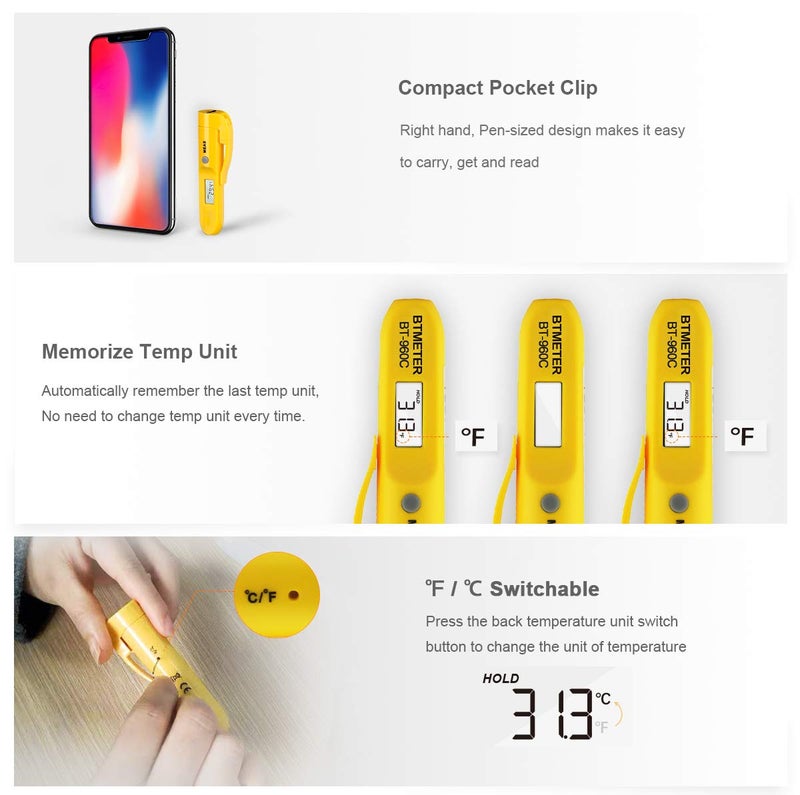 BTMETER Digital Infrared Thermometer with Pocket Clip - Instant Read Thermometer Non-Contact Compact Temperature Tester for Meat Candy Cooking Food Grill Kitchen BBQ Candy Water-2PACK(NOT for Human Temp) - Image 2