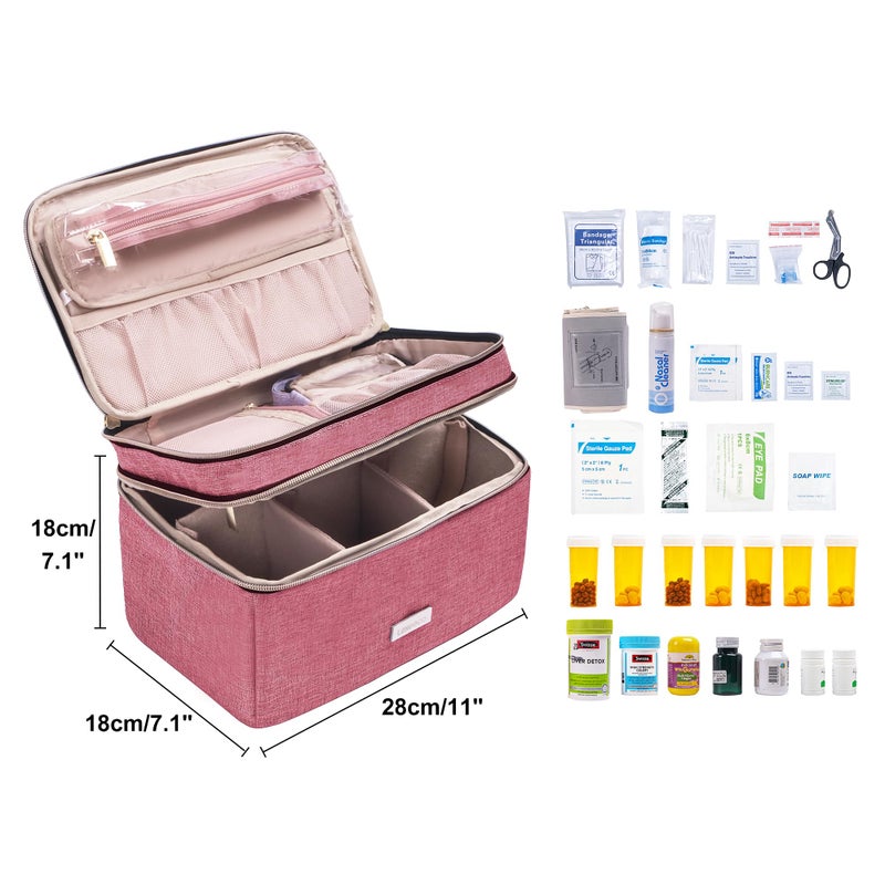 Lexeeco Medicine Storage Bag Pill Bottle Organizer with Portable Small Pouch Travel Medication Bottle Organizer for Emergency Home First Aid Box Kit (Red) - Image 2
