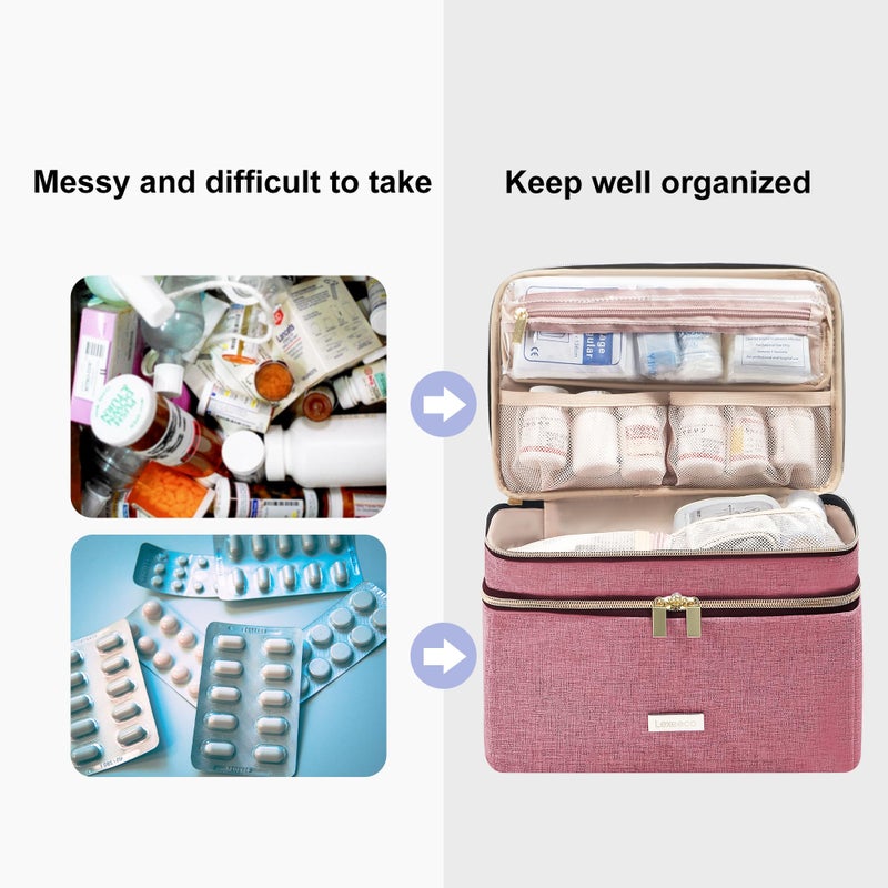 Lexeeco Medicine Storage Bag Pill Bottle Organizer with Portable Small Pouch Travel Medication Bottle Organizer for Emergency Home First Aid Box Kit (Red) - Image 3