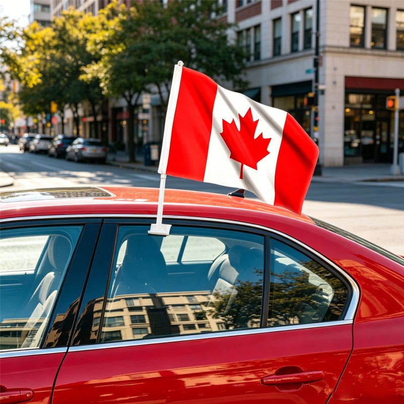 Canada Car Flags 30*45Cm 2 Pack High-Quality 100D Polyester - Easy Tool-Free Installation Patriotic Car Window Flags For Outdoor Events, Parades, Road Trips And Daily National Pride Displays - Image 3