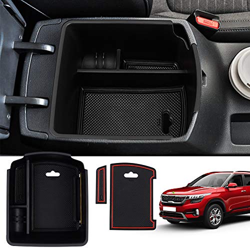Autorder Center Console Organizer for Kia Seltos 2021 2022 2023 2024 2025 Accessories Armrest Storage Box Secondary Insert Tray with 2 Color Mats - Image 1
