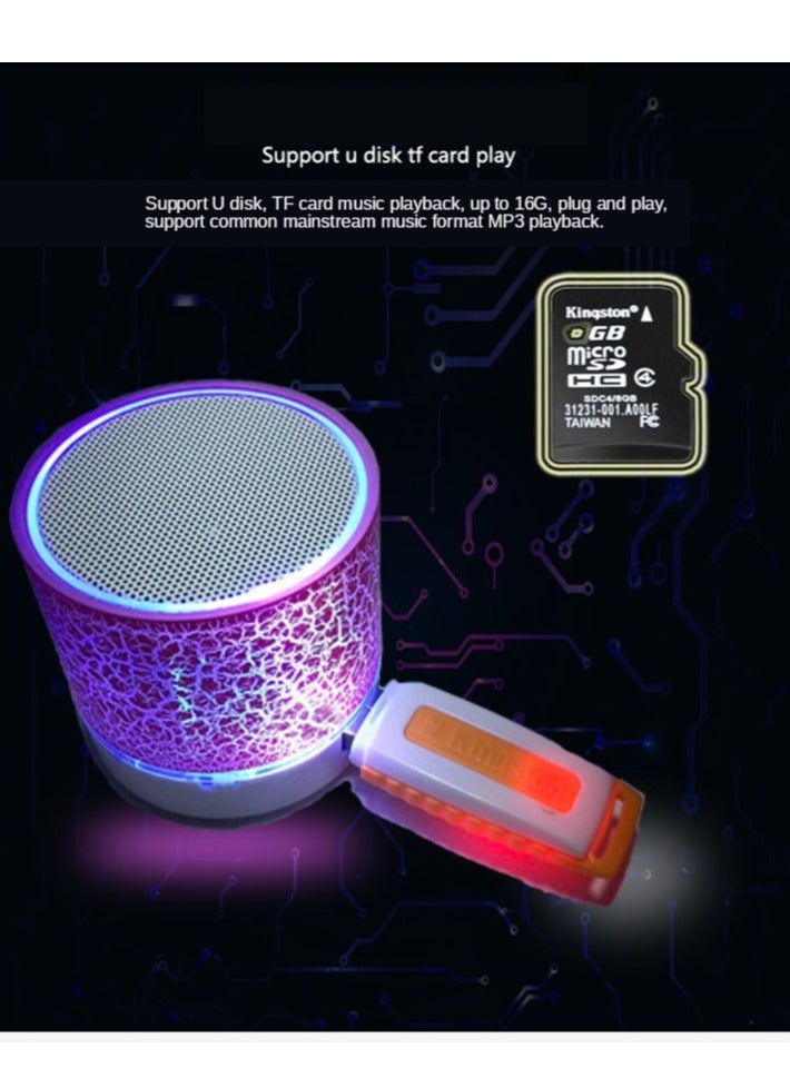 مكبر صوت بلوتوث لاسلكي صغير مزود بإضاءة LED متصدعة وبطاقة TF ودعم USB: مضخم صوت محمول للهواتف المحمولة - Image 4