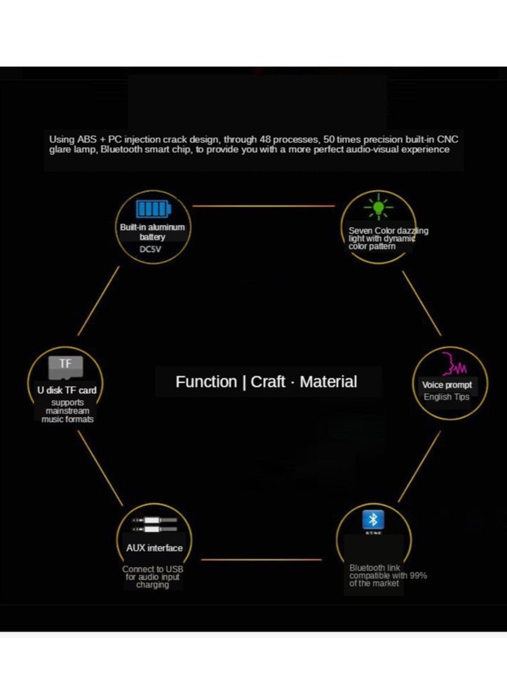 مكبر صوت بلوتوث لاسلكي صغير مزود بإضاءة LED متصدعة وبطاقة TF ودعم USB: مضخم صوت محمول للهواتف المحمولة - Image 3