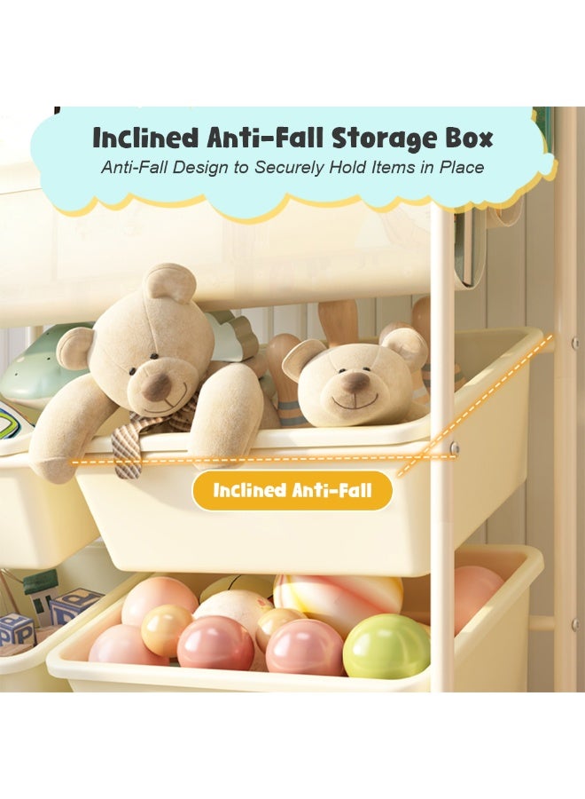 Solerconm 5-Tier Kids Toy Organizer with Bookshelf, 4 Removable Storage Bins with Wheels, Bear Ear Design, Beige Toy Storage Rack for Kids Room, Package Dimensions 43x30x19cm - Image 3