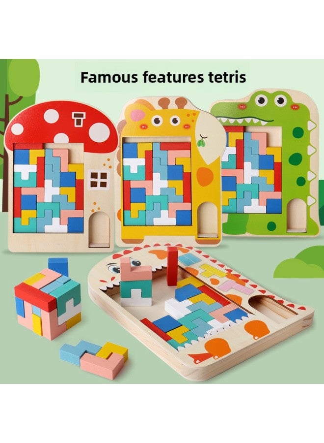 Children's Puzzle 3D Three-dimensional Tetris Building Block Shape Matching Puzzle Wooden Toy For Boys And Girls Aged 3 To 6 Years-Color:Fawn Tetris - Image 2
