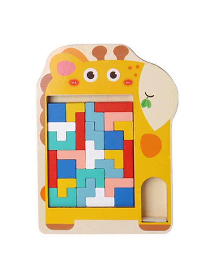 Children's Puzzle 3D Three-dimensional Tetris Building Block Shape Matching Puzzle Wooden Toy For Boys And Girls Aged 3 To 6 Years-Color:Fawn Tetris - Image 1