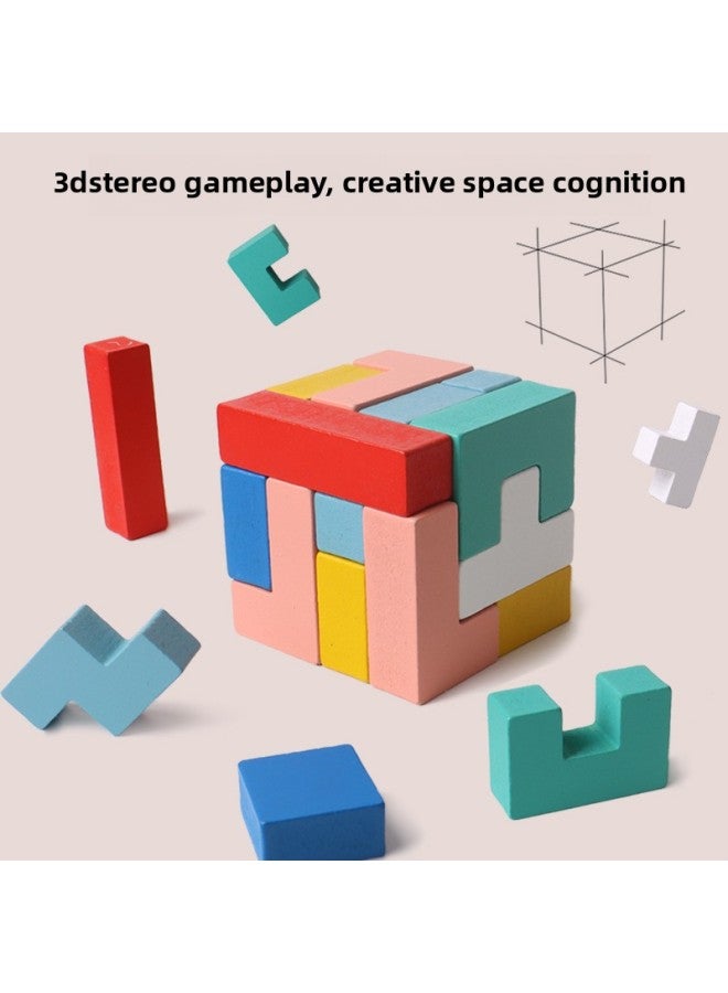 Children's Puzzle 3D Three-dimensional Tetris Building Block Shape Matching Puzzle Wooden Toy For Boys And Girls Aged 3 To 6 Years-Color:Fawn Tetris - Image 4