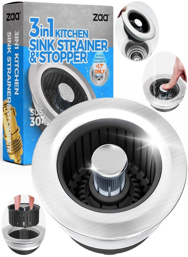 zaa Upgraded 3in1 Kitchen Sink Drain Strainer and Sink Stopper, Stainless Steel Kitchen Drain Plug & Cover with Anti-Clogging Basket Strainer, Fit US Standard 3-1/2'' Sink Drain Hole, Brushed Black - Image 1