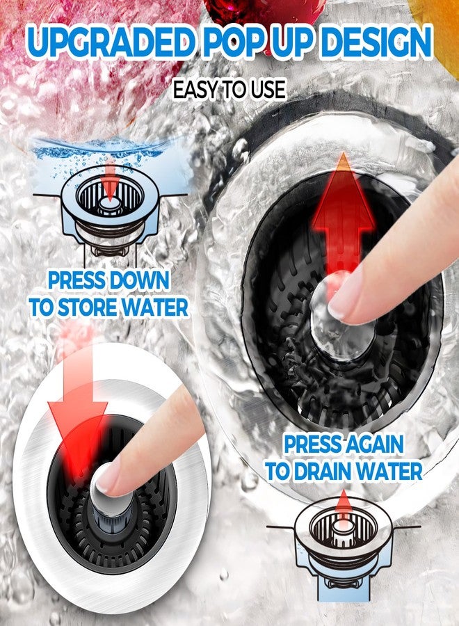 zaa Upgraded 3in1 Kitchen Sink Drain Strainer and Sink Stopper, Stainless Steel Kitchen Drain Plug & Cover with Anti-Clogging Basket Strainer, Fit US Standard 3-1/2'' Sink Drain Hole, Brushed Black - Image 3