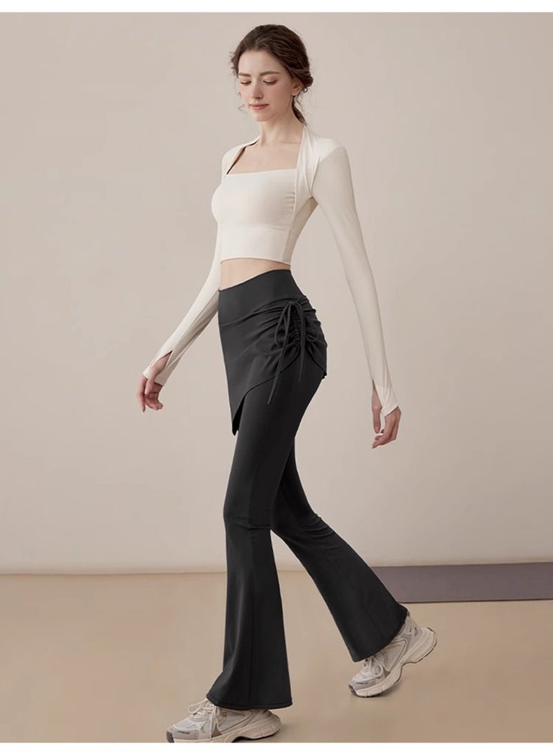 Meilun Black Fake Two - Piece Flared Skirt Pants with Side Tie Detail - Image 3