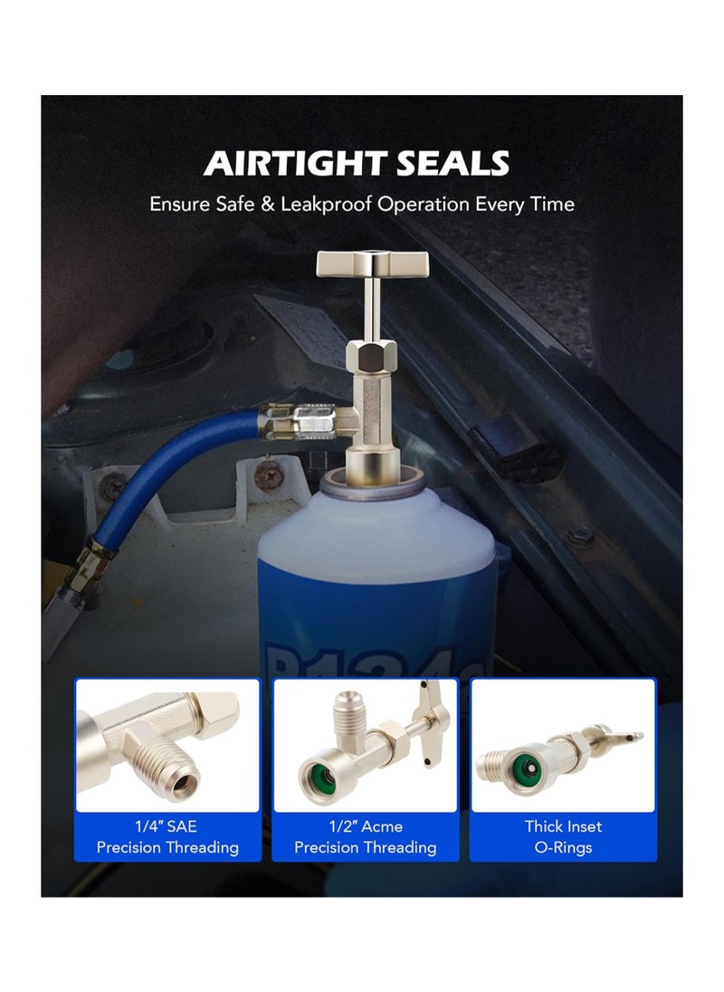 SYOSI For R134a Self Sealing Can Tap, Self-Sealing Can Opener for R134a Refrigerant Self-Sealing Cans, with Tank Adapter for 1/4" and 1/2" AC Charging Hoses for Refilling Automotive AC System  - Image 3