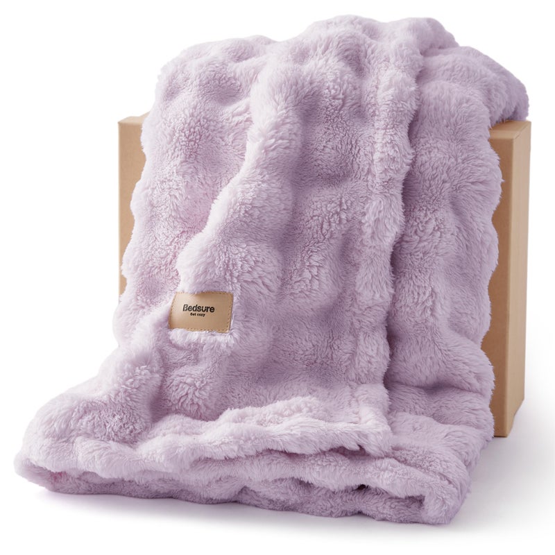 Bedsure 3D Fleece Bubble Blanket for Couch - GentleSoft Purple Throw Mother's Day Blanket for Sofa Bed Room Decor - Luxury Soft Cozy Gifts for Women, Lightweight, All Seasons, Light Purple, 50"Ã—60" - Image 1