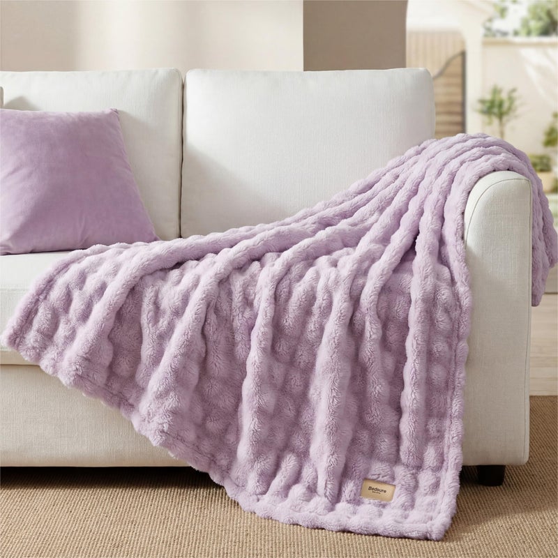Bedsure 3D Fleece Bubble Blanket for Couch - GentleSoft Purple Throw Mother's Day Blanket for Sofa Bed Room Decor - Luxury Soft Cozy Gifts for Women, Lightweight, All Seasons, Light Purple, 50"Ã—60" - Image 4
