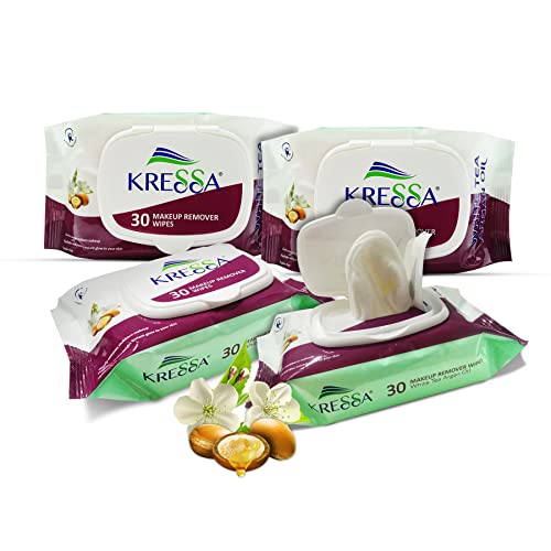 Kressa Makeup Remover Wipes | White Tea and Argan Oil Extracts| Cleansing Wipes (Pack of 4) - Image 1