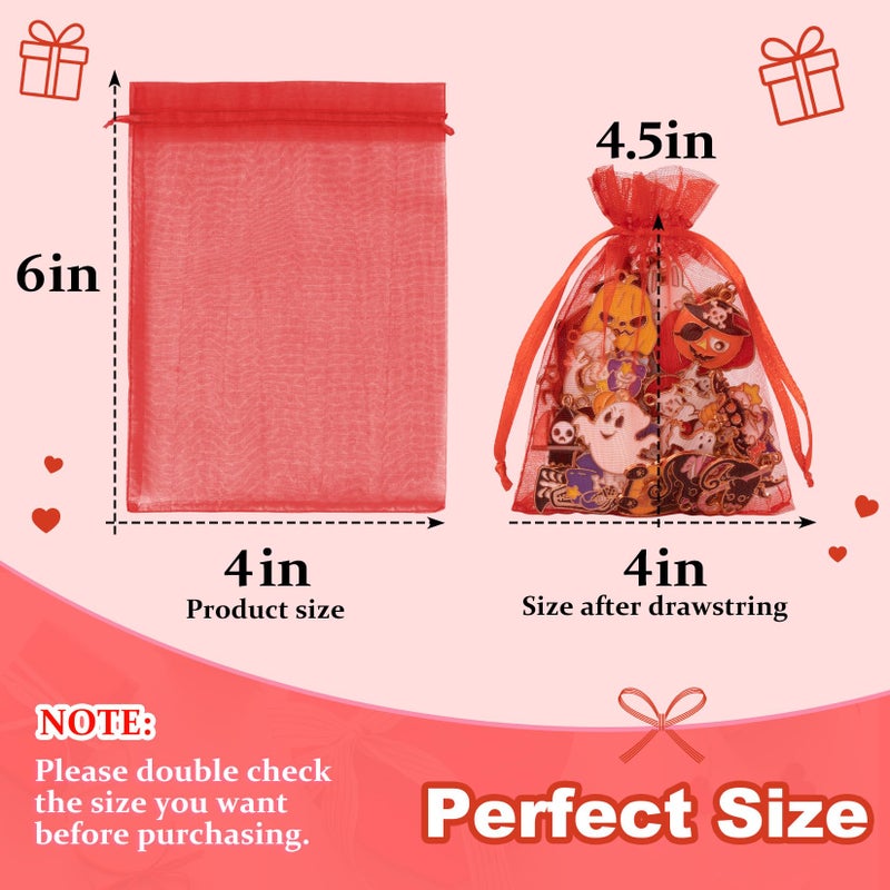 Crweety 50 Pcs Red Organza Bags 4X6 In  Small Mesh Gift Bags With Drawstring  Sheer Gift Pouch For Jewelry Candy Sachet Wedding Party Favor  Bridal Shower  Christmas Decor - Image 2