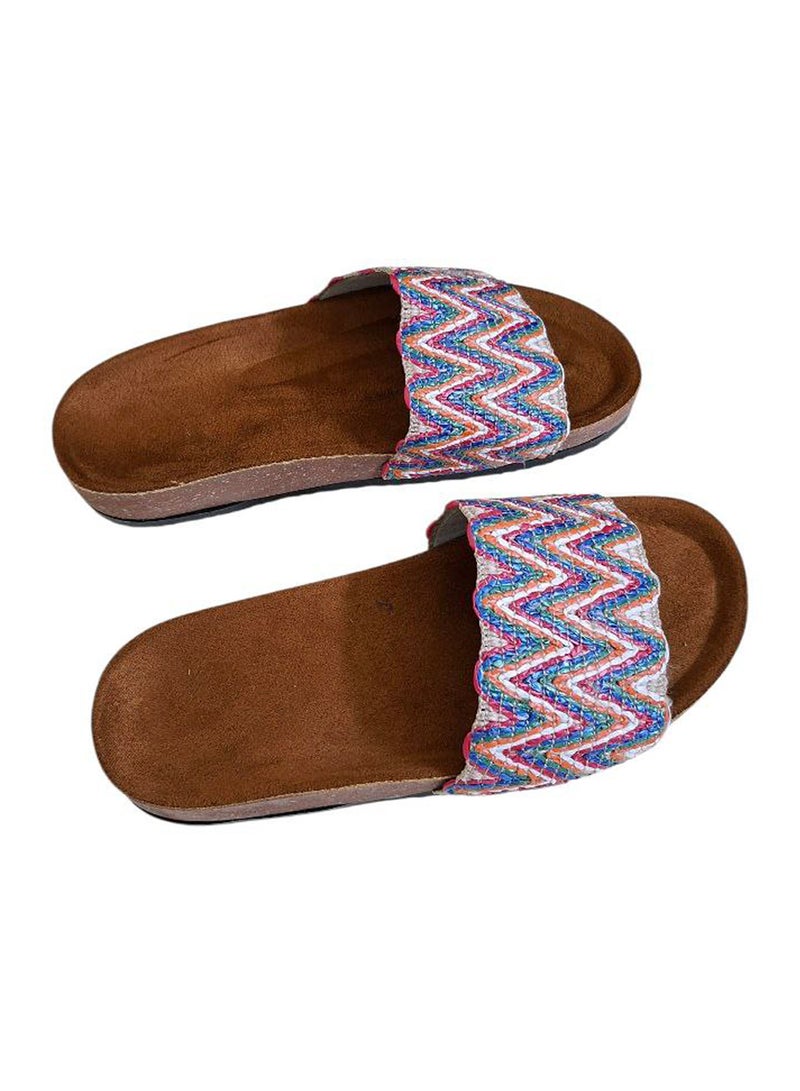 Karisma Flat Squared Toe Slippers With Simple Canvas With Embroidered Upper Strap - Image 2