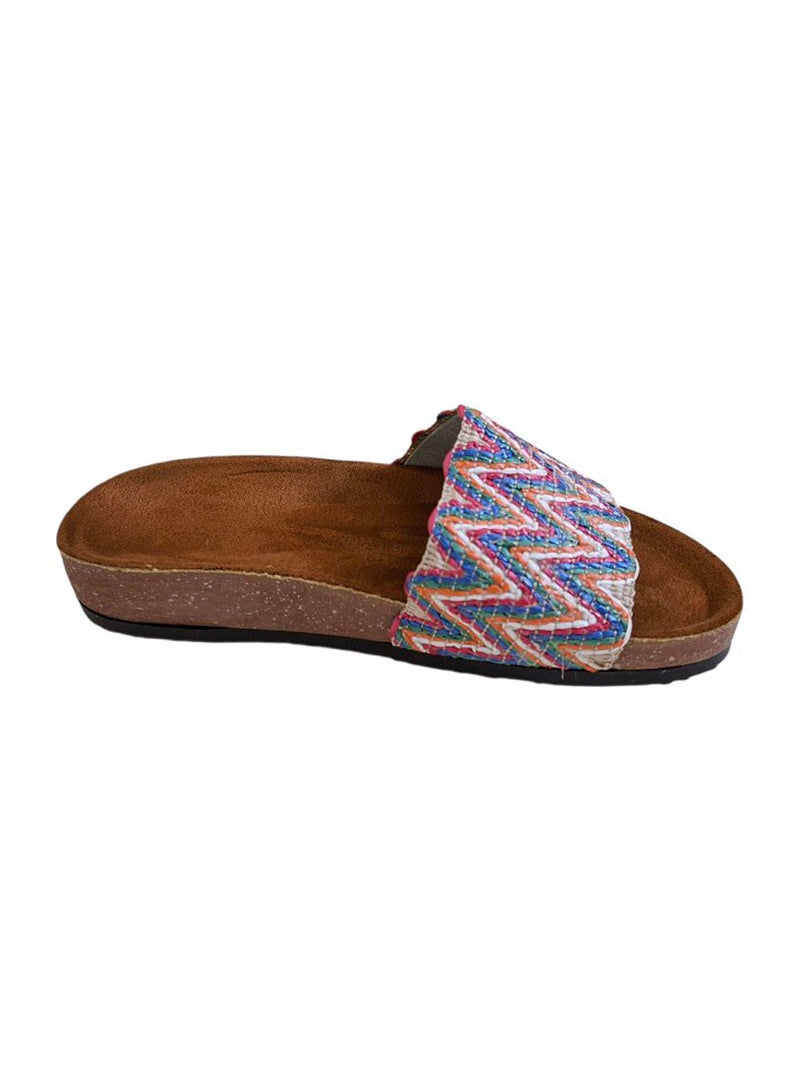 Karisma Flat Squared Toe Slippers With Simple Canvas With Embroidered Upper Strap - Image 3