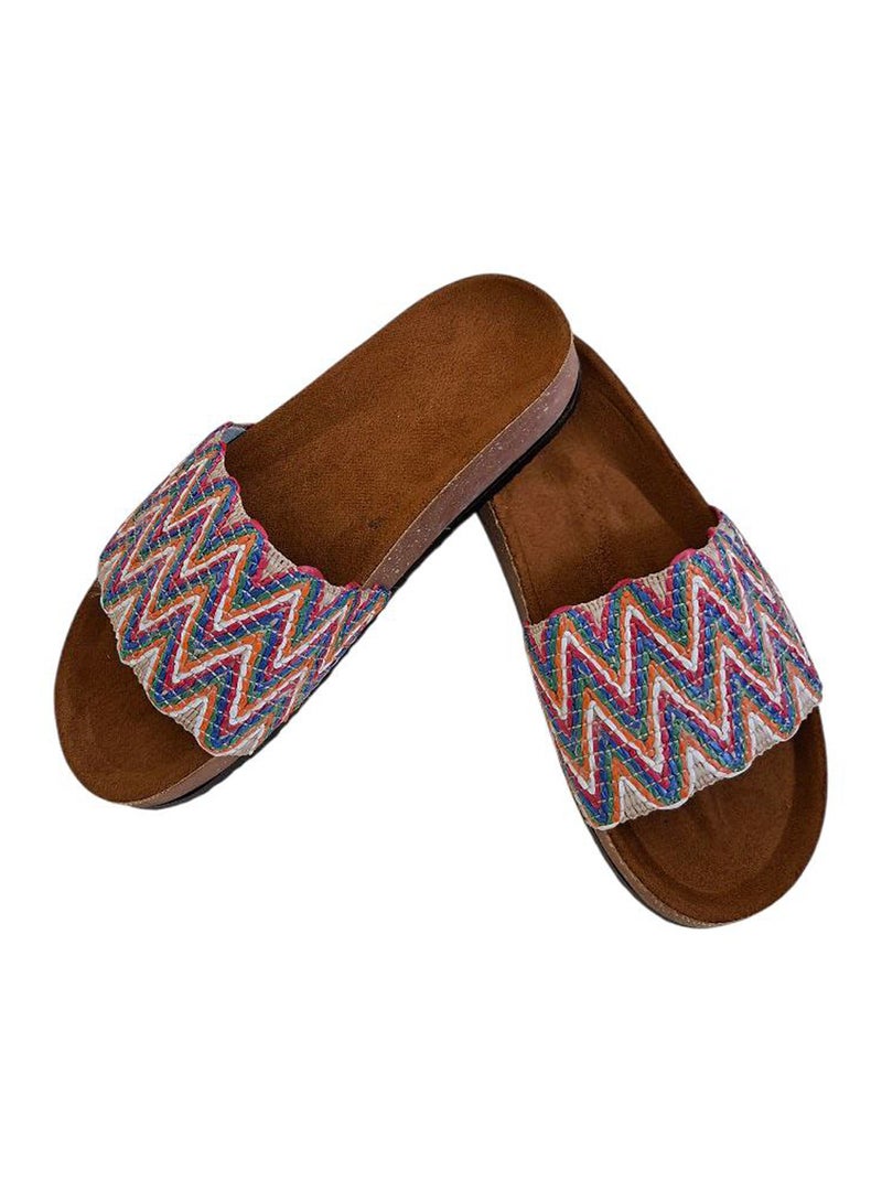 Karisma Flat Squared Toe Slippers With Simple Canvas With Embroidered Upper Strap - Image 1