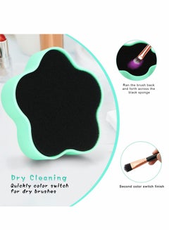 SYOSI 2 Pcs Makeup Brush Cleaning Mat, Cosmetic Brush Cleaning Pad with Color Removal Sponge, 2 in 1 Design Silicone Cleaner Box for Dry Brush Color Switch and Wet Cleaning, Flower Green & Pink  - Image 4