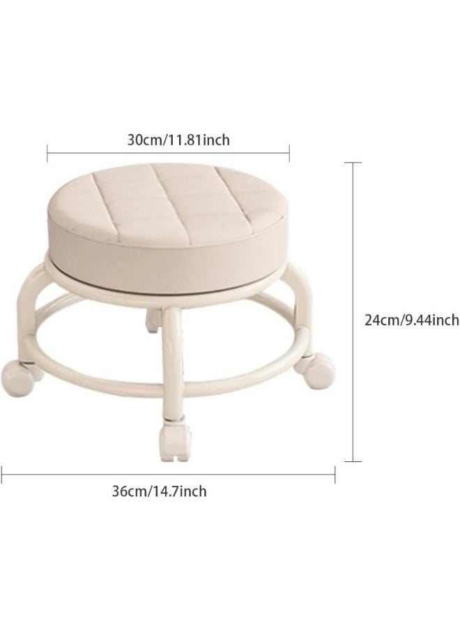 SAFENHAND Rolling Stool Round Pulley Low Stool Household Leather Rolling Stool 360° Universal Wheel Movable Soft Stool Small Changing Shoe Stool