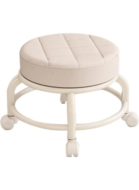 SAFENHAND Rolling Stool Round Pulley Low Stool Household Leather Rolling Stool 360° Universal Wheel Movable Soft Stool Small Changing Shoe Stool