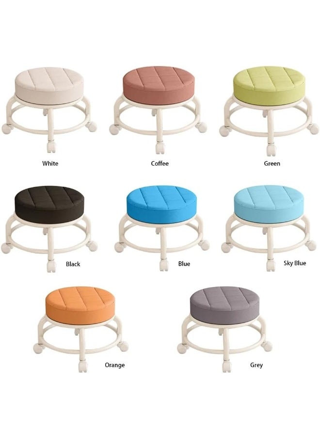 SAFENHAND Rolling Stool Round Pulley Low Stool Household Leather Rolling Stool 360° Universal Wheel Movable Soft Stool Small Changing Shoe Stool