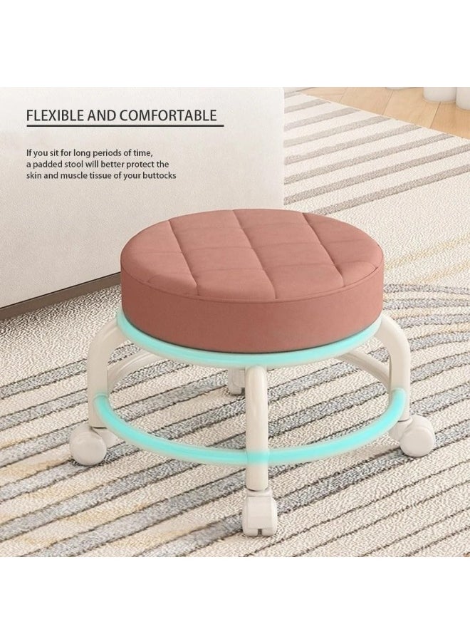 SAFENHAND Rolling Stool Round Pulley Low Stool Household Leather Rolling Stool 360° Universal Wheel Movable Soft Stool Small Changing Shoe Stool