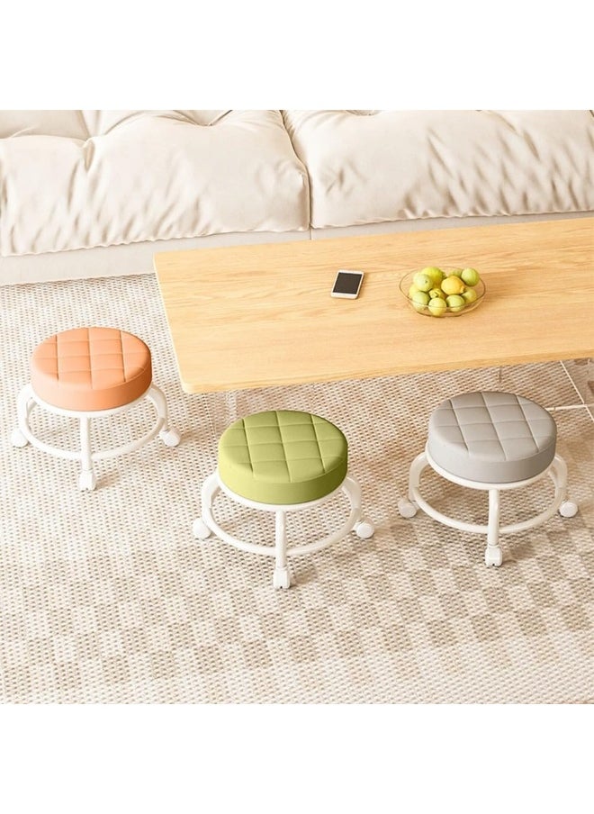 SAFENHAND Rolling Stool Round Pulley Low Stool Household Leather Rolling Stool 360° Universal Wheel Movable Soft Stool Small Changing Shoe Stool
