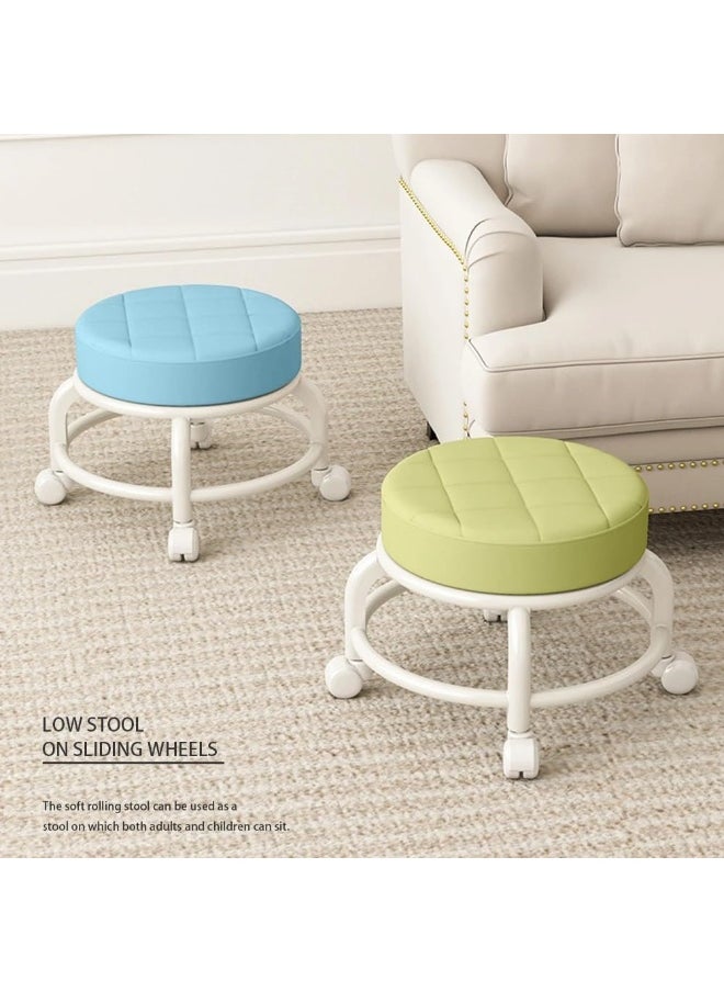 SAFENHAND Rolling Stool Round Pulley Low Stool Household Leather Rolling Stool 360° Universal Wheel Movable Soft Stool Small Changing Shoe Stool