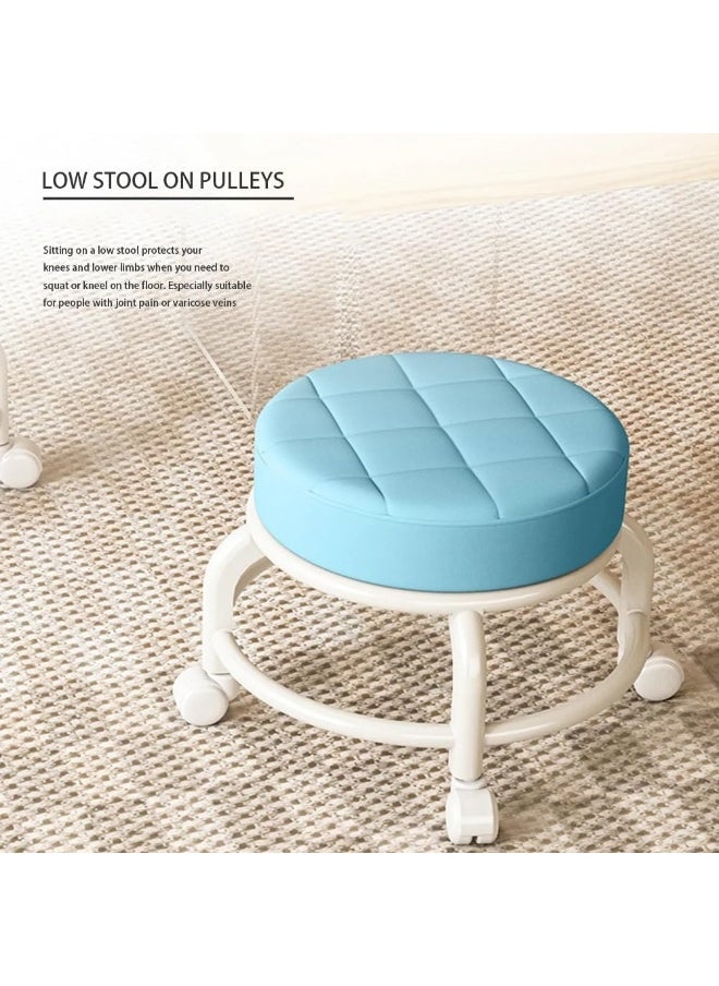 SAFENHAND Rolling Stool Round Pulley Low Stool Household Leather Rolling Stool 360° Universal Wheel Movable Soft Stool Small Changing Shoe Stool